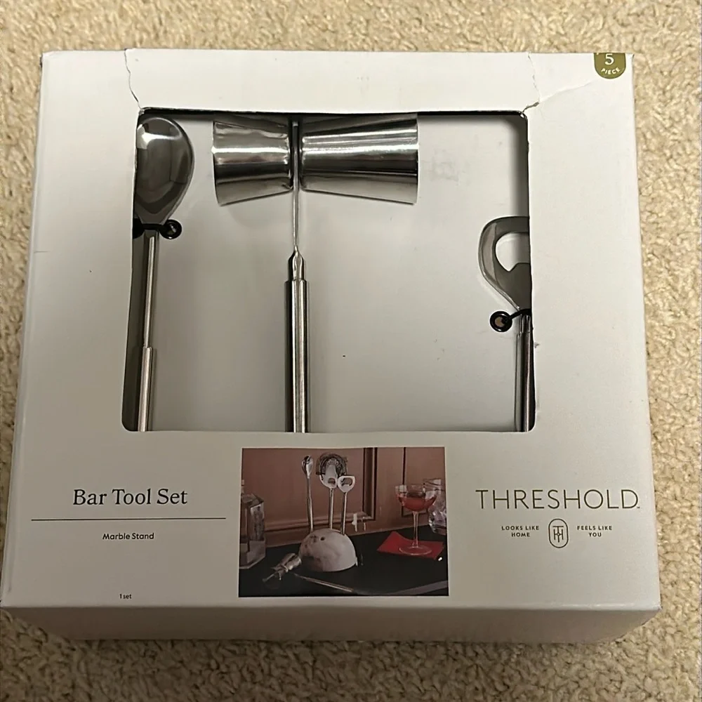 4pc Stainless Steel Barware Set with Marble Stand - Threshold New